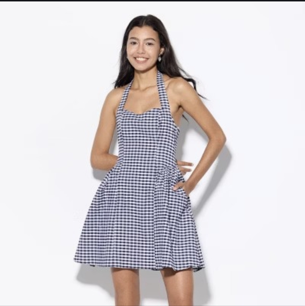 Wild Fable Navy Blue Gingham Mini Dress